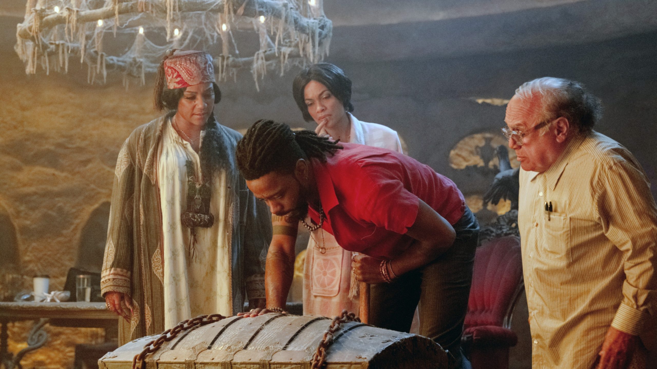HAUNTED MANSION, from left: Tiffany Haddish, Rosario Dawson, LaKeith Stanfield, Danny DeVito, 2023. ph: Jalen Marlowe / © Walt Disney Studios Motion Pictures / Courtesy Everett Collection