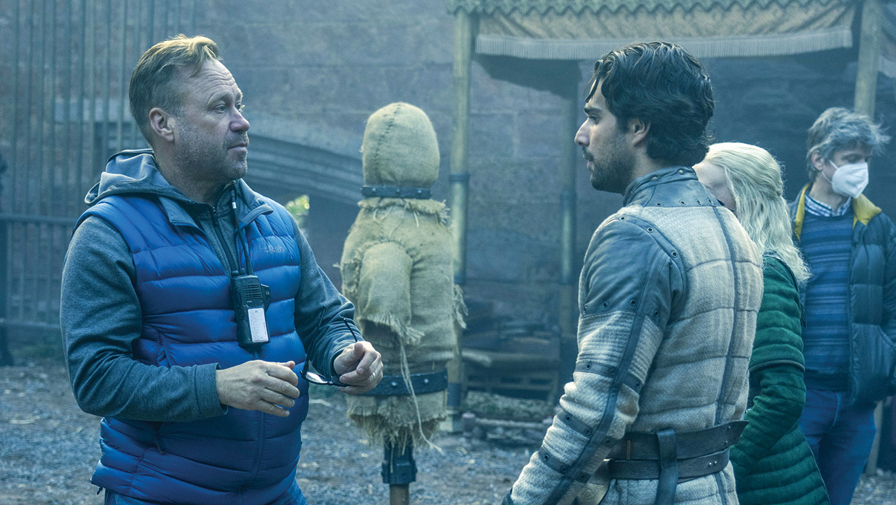 Stunt coordinator Rowley Irlam (left) with Fabien Frankel (Ser Criston Cole) on the set of the Game of Thrones prequel series.